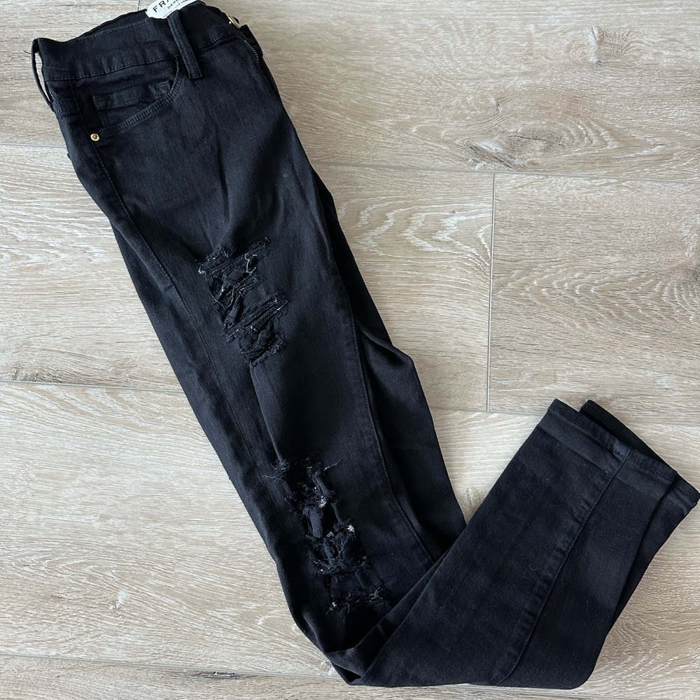 Frame Size 24 Skinny Distressed Black Jeans EUC